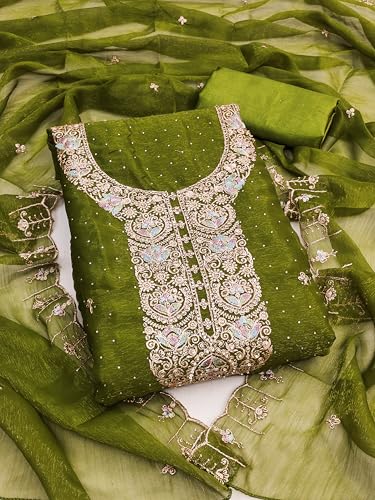 Image of Women's Shimmer Silk Embroidery Work Unstitched Dress Material