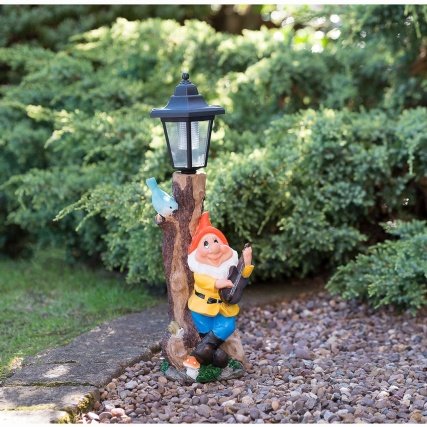 A2Z Home Solutions Outdoor Perfect Garden Gnome with Solar Lamp Post - Orange