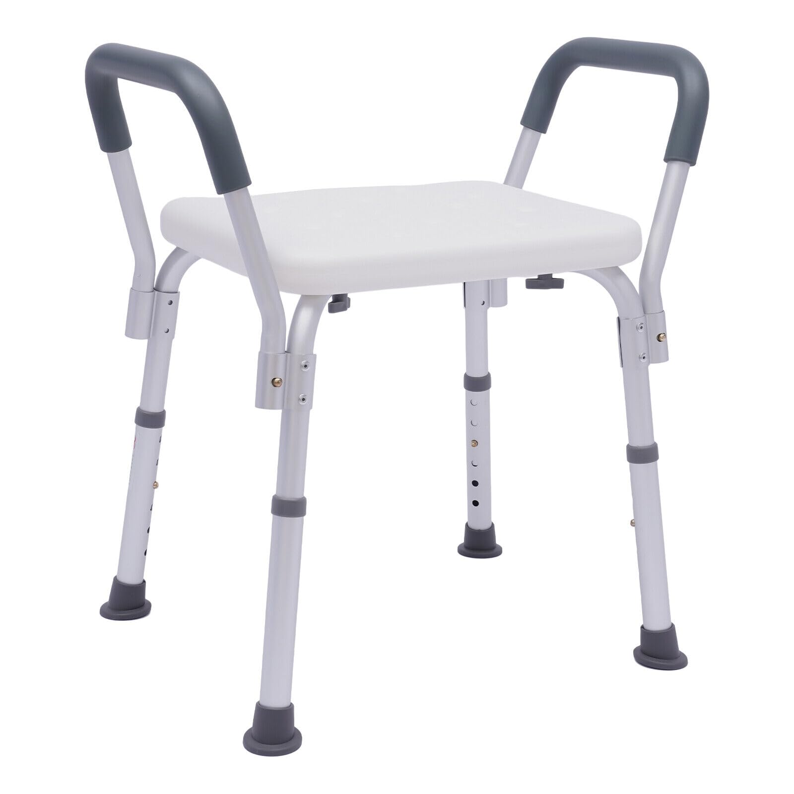 Silla de ducha con reposabrazos, taburete de ducha, altura regulable, carga máxima de 150 kg, silla de baño antideslizante para discapacitados y personas mayores