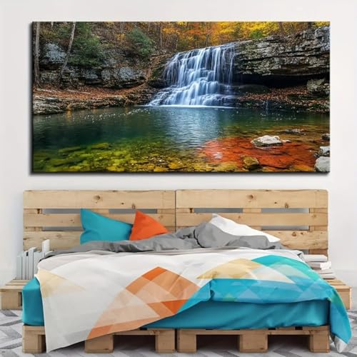 Peinture murale de forêt et paysage de cascade naturelle toile sans cadre 75x150 cm