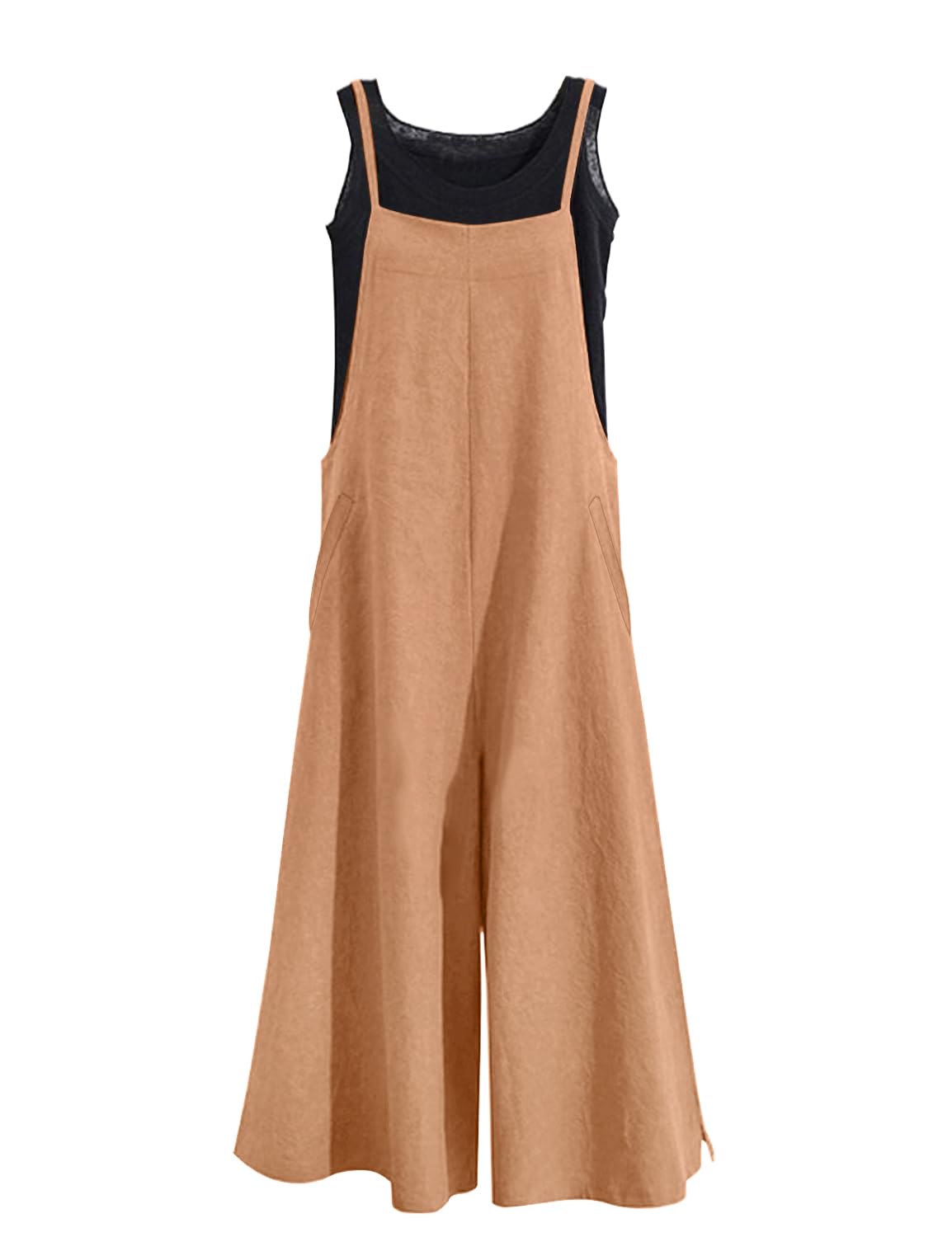 YESNO Women Casual Loose Long Bib Pants Wide Leg Jumpsuits Baggy Cotton Rompers Overalls with Pockets PZZTYP2