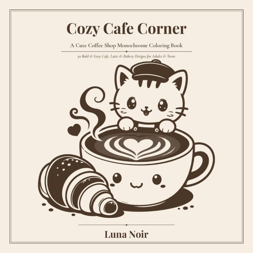 Cozy Cafe Corner: A Cute Coffee Shop Monochrome Coloring Book | 50 Bold & Easy Cafe, Latte & Bakery Designs for Adults & Teens (Bold & Cute)