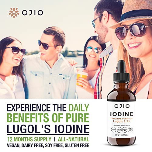 Ojio Lugols Iodine Solution - 1 Year Supply – High Potency Liquid Iodine Drops With Superior Absorption – Improves Overall Health & Energy For Women, Men, Kids - 2 Fl Oz #TOP4