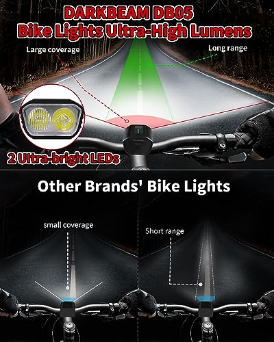 DARKBEAM Bike Headlight Rechargeable USB-C, Bicycle Lights 4000LM Ultra Bright, Mountain Bike Light Set for Night Riding, 6+5 Mode Waterproof Front Bike Light & Rear Light for Road, Cycling - Image 3