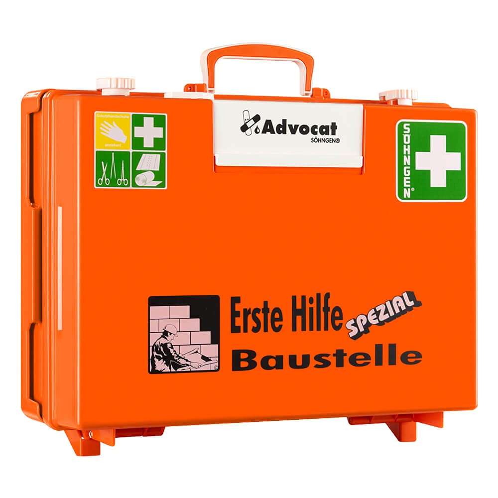 SÖHNGEN Erste-Hilfe-Koffer Advocat Baustelle, Wandhalterung, orange, DIN 13157 aus Kunststoff, Art.-Nr. 367001 | Verbandskasten | Notfallkoffer | Erste Hilfe Kasten