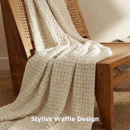 Image of Bedsure Cooling Cotton Waffle Throw XL Blanket - Lightweight Breathable Blanket of Rayon Derived from Bamboo for Hot Sleepers, Natural, 50x70 Inches