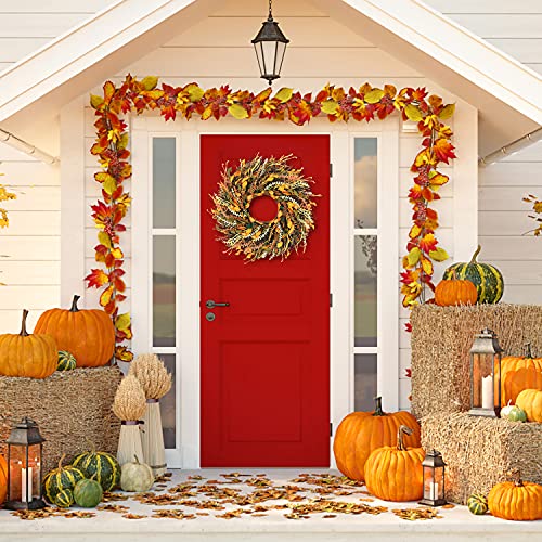 Sggvecsy Fall Wreath 20’’ Grain Wreath Harvest Gold Wheat Ears Circle Garland Autumn Front Door Wreath For Christmas Front Door Outside Indoor Wall Wedding Window Thanksgiving & Fall & Autumn Decor #TOP2