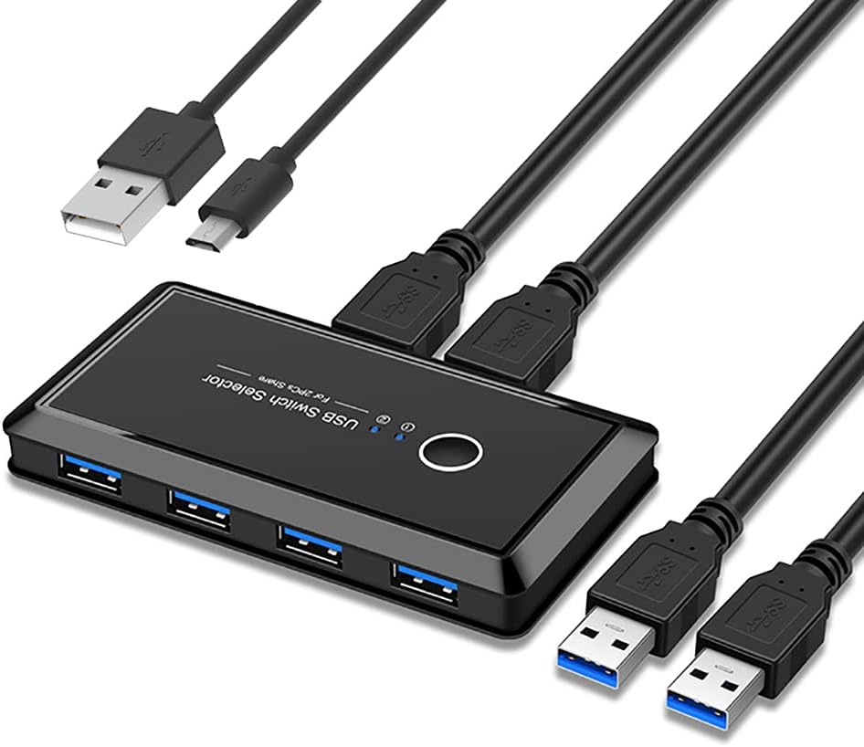 USB 3.0 Switcher Selector 2 Computers Sharing 4 USB Devices KVM Switch Hub Adapter for Keyboard Mouse Printer Scanner U-Disk, Hard Drives, Headsets, KVM Console Box Compatible with Mac/Windows/Linux