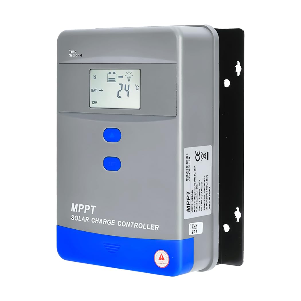 Y&H MPPT regulator ładowania Bluetooth, regulator ładowania solarnego 60 A, 12 V/24 V/36 V/48 V, LCD, maks. moc wejściowa panelu PV 3120 W, do ładowania akumulatorów żelowych AGM mokrych i litowych