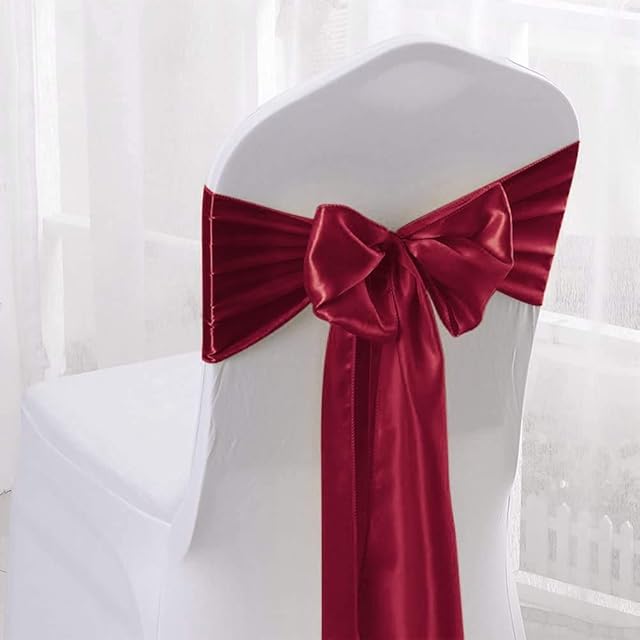 Namvo 25PCS Bow Elastic Satin Chair Bowknot Sashes Back Decoration for Wedding, Party, Home(Wine Red)