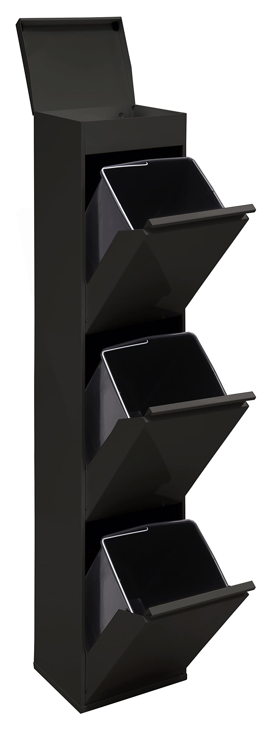 Arregui Top CR326-B Cubo de Basura y Reciclaje de Acero de 3 Compartimentos con Bandeja Superior | 3x17L (51L) | Cubos de Basura de Cocina | Contenedores de Reciclaje para Casa u Oficina | negro