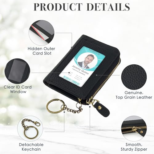 kilofly Genuine Leather Card Slot ID Holder Wallet + Keychain Cable Organizer3