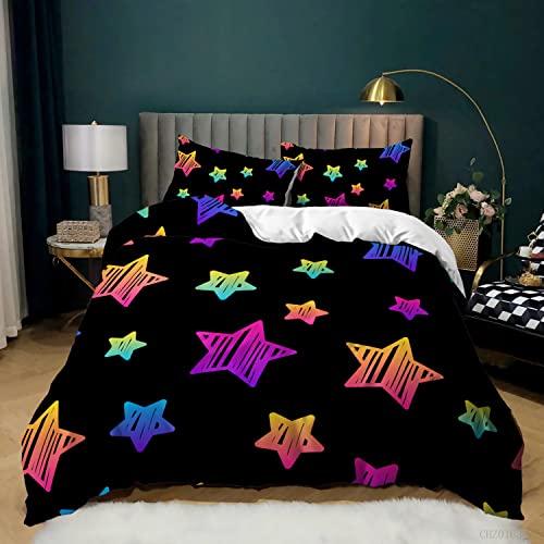 Funda Nordica 150x200 Juvenil Estrellas de Colores Niños Juego de Ropa de Cama de Microfibra con Cremallera, Funda Nordica Cama 90 con ​1 Funda de Edredón + 2 Funda de Almohada 50x75 cm