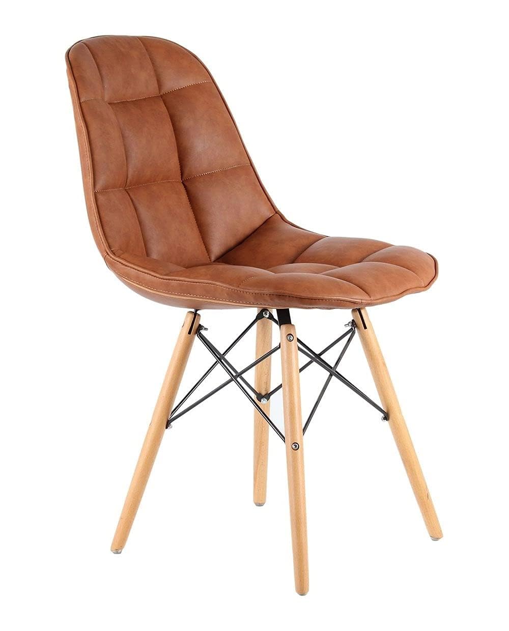 Finch Fox Eames Replica Quilted Faux Leather Dining Chair for Cafe Chair, Side Chair, Kitchen Breakfast, Living Room Chair in Tan Color-image-22