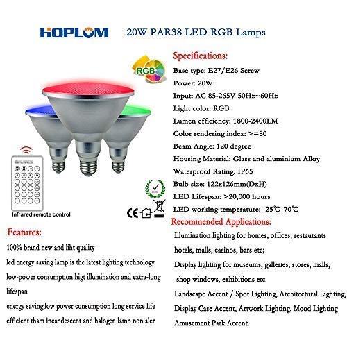 20W Par38 Rgb Colored Led Spotlight Outdoor, E27/E26 Color Changing Light Bulb, Waterproof Flood Light With Remote For Holiday Home Party Decoration #TOP1