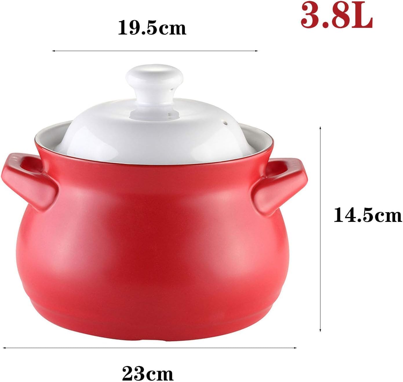 Casseruola da 3,8 l con coperchio, pentola in ceramica per zuppa/pentola di terracotta/pentole in ceramica (rosso e bianco)