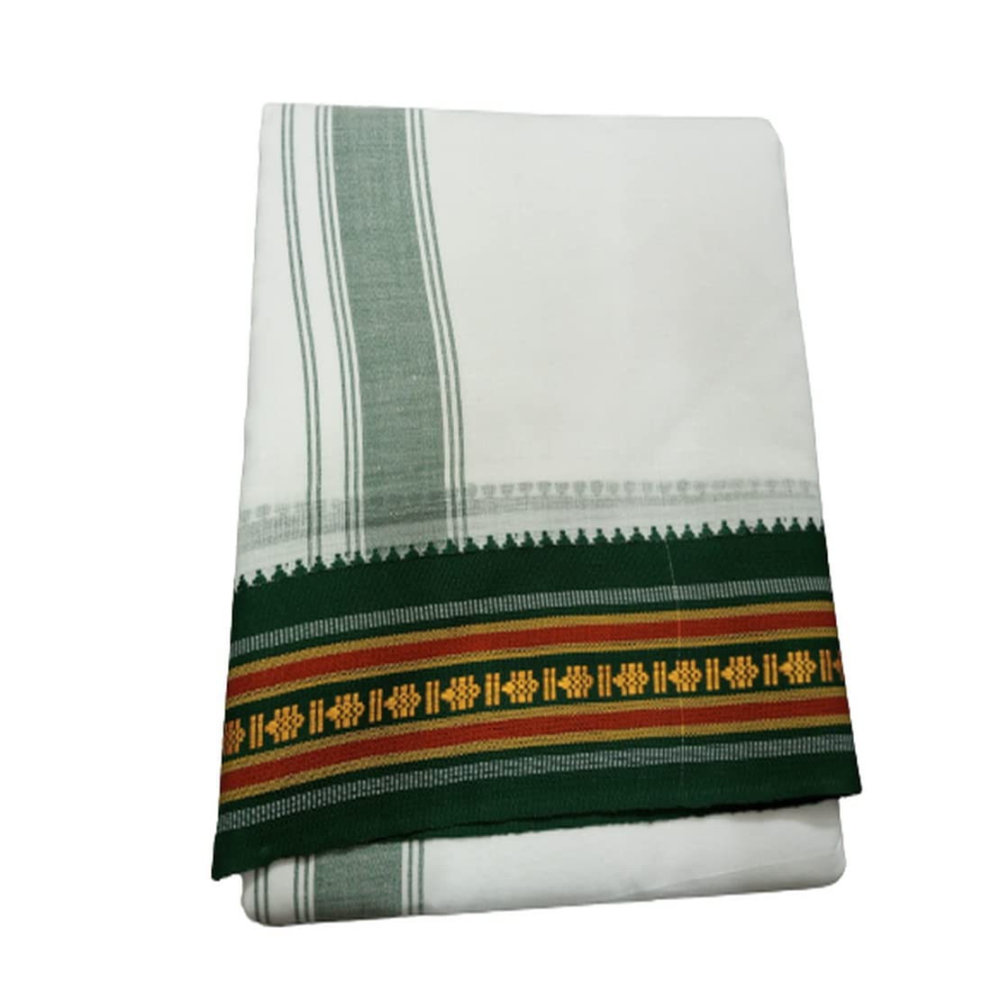 cotton colors Men's Traditional Pure Cotton Bleached White Dhoti Border Size 9X5 (or) 4.15 Mtr Dhoti with 2.30 Mtr Angavastram_SG005-picture-50