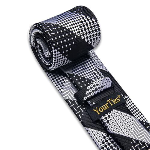 Image of YourTies Striped Plaid Ties for Men Silk Formal Necktie Set | 3.15 inch(8cm) Woven Jacquard Mens Ties with Necktie Pocket Square Cufflink Tie Clip Lapel Pin for Wedding Business Party