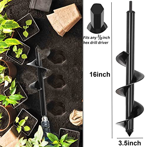 Tcbwfy Garden Auger Drill Bit For Planting 3.5"X16"And 1.6"X16.5"Auger Drill Bit Plant Flower Bulb Auger Spiral Hole Drill Earth Post Umbrella Bulb Planter Auger For 3/8"Hex Drive Drill #TOP2