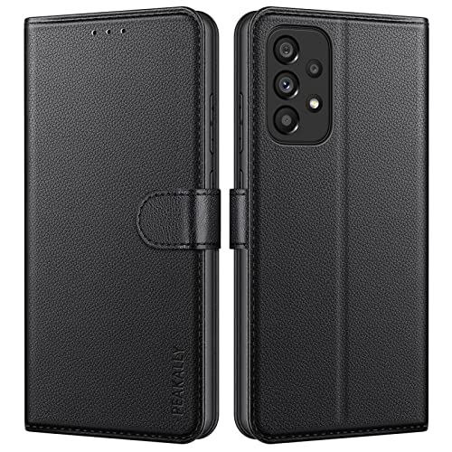 Peakally Funda Samsung Galaxy A33 5G, Premium Piel Carcasa Samsung Galaxy A33 5G Funda Libro Suave Case Tapa Cuero [Soporte Móvil] [Ranuras para Tarjetas] -Negro Cover
