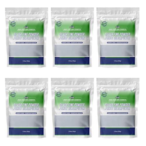 Myoc Silver Fine Powder | 6 Pack | Cosmetic Grade | Ultra-Fine Metallic Powder for DIY Skincare & Formulations - 50 g / 1.76 Oz