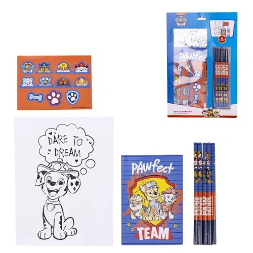 Ensemble de papeterie Pat'Patrouille avec crayons, cahier, coloriages et autocollants - Kit créatif pour enfants, idéal pour les fans de Pat'Patrouille