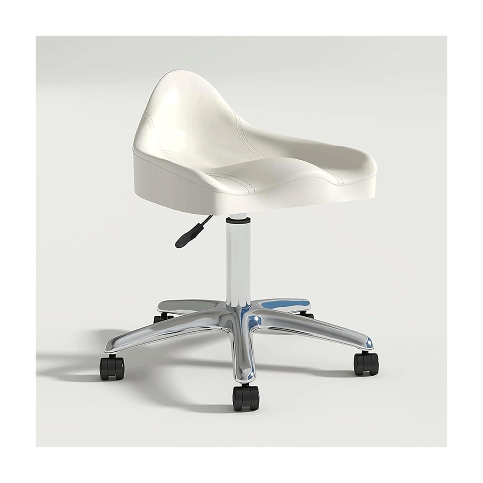 Ergonomiczny taboret siodłowy z kółkami, hydraulicznie obrotowy taboret na kółkach, z regulacją wysokości, do kliniki, dentysty, salonu piękności, tatuażu, biura domowego (biały) (biały)