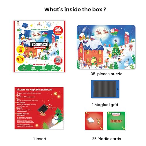Image of Scanimaze Winter Wonderland Puzzle, Animated Puzzle & Game with scanning Lens, 56 piece Jigsaw Puzzle with 25 Riddle Cards, Educational STEM Toy, Gifts for Boys & Girls Ages 4,5,6,7