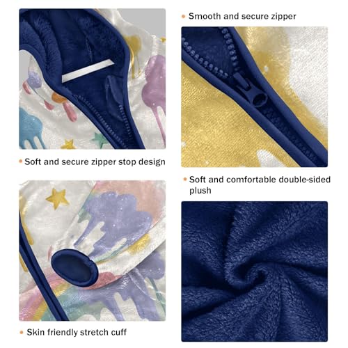 Colorful Clouds and Stars Pattern Toddler Fleece Jacket Girl Boys Hooded Fleece Jacket Coat Warm Outwear Zip-up 3-10T3