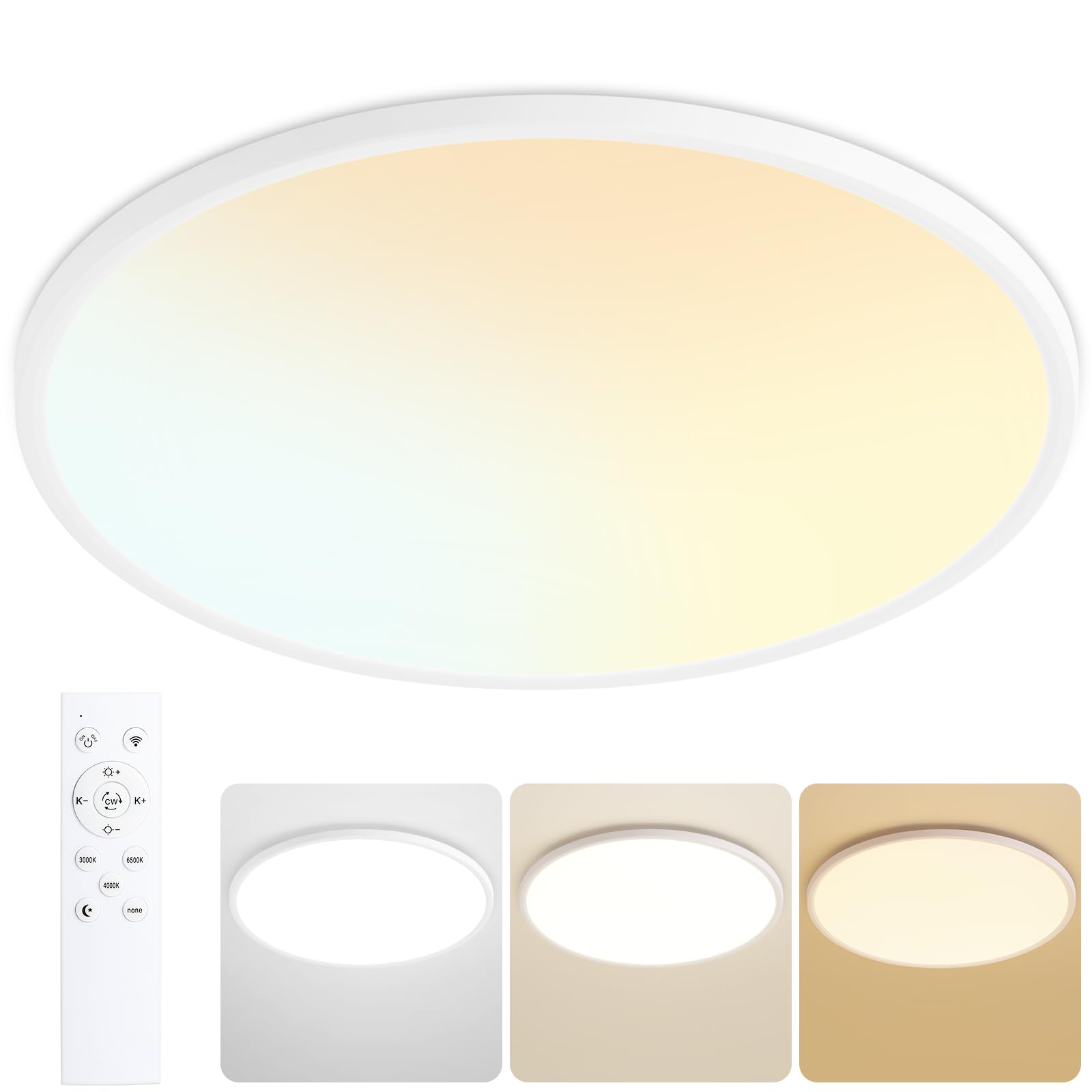 24 Inch Flush Mount Ceiling Light with Remote, 54W Dimmable LED Fixture 5400LM, 3000K-6500K Adjustable, Round Ceiling Lamp for Bedroom, Kitchen, Living Room, Dining Room, Bathroom, White