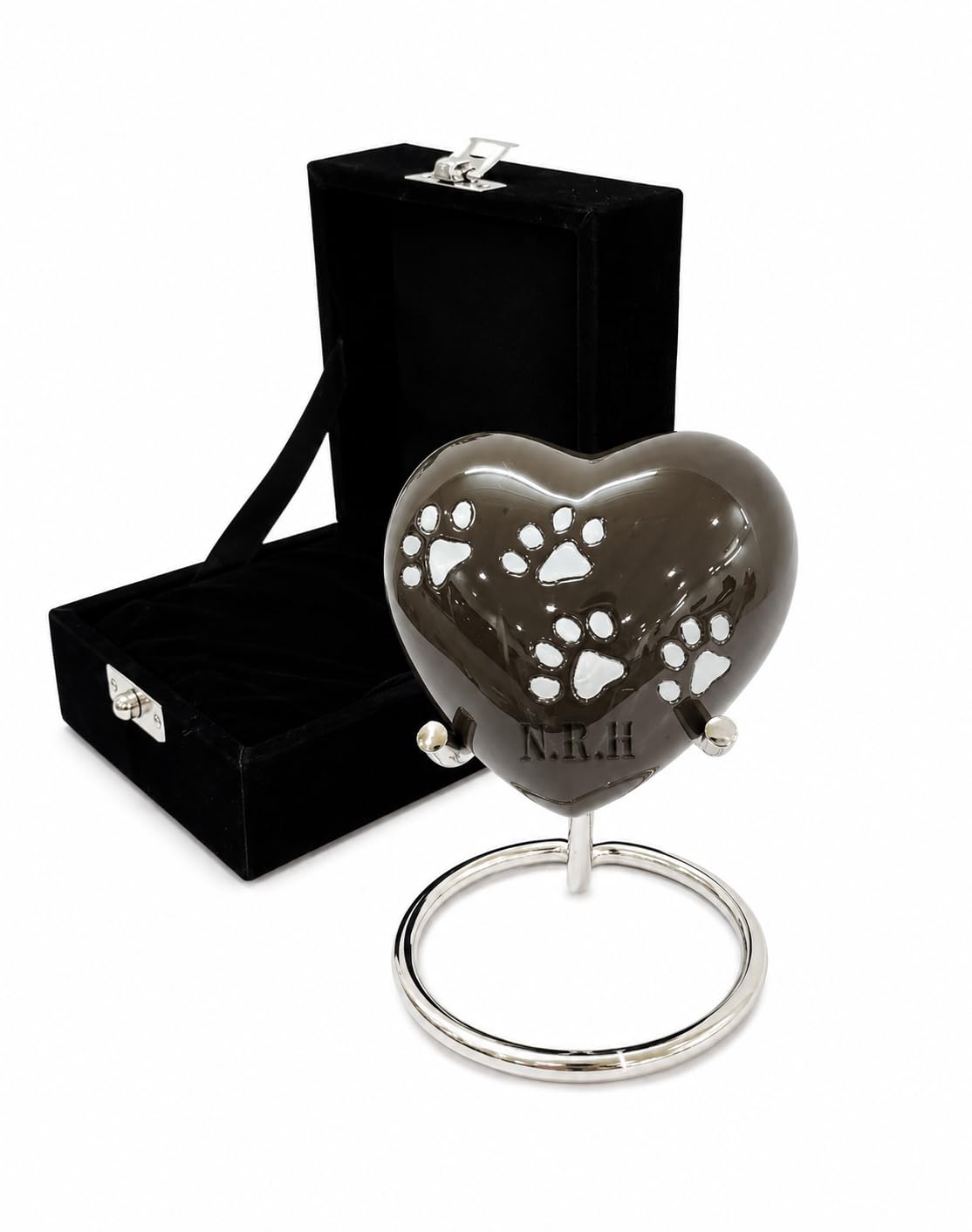 Urna con diseño de Huellas de Mascotas – Mini urna de cremación de corazón con Soporte y Caja Premium – Honra a tu ser Querido con urna en Forma de corazón Adultos
