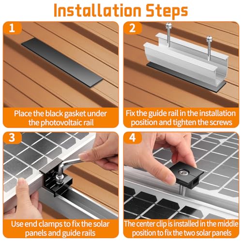 Solarmodul Halterung Set Kit, Verstellbar Solarpanel Schienen Zubehör, Solar Befestigung Flachdach, Trapezblech Montageset mit Endklemme, Solarmodule für Balkonkraftwerk, Flachdachhalterung,Metalldach