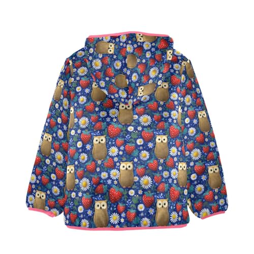 Strawberry Owl Toddler Fleece Jacket Baby Girls Hooded Zipper Long Sleeve Thick Warm Outerwear 3-10 Years2