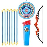 Pfeil- und Bogen-Set enthält: 1 x Bogen + 10 x Saugnapfpfeil + 1 x Pfeilträger + 1 x Zielscheibe. Schießspiele Set für Kinder ab 3 Jahre