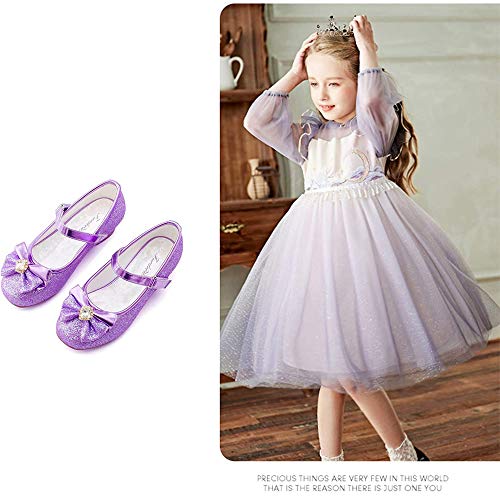 Furdeour Mary Jane Purple Shoes For Toddler Little Girls Wedding Party Prom Sequins Glitter Flower Girls Shoes Princess Size 12 Dress Up Shoes Cosplay Party High Heel Costume Footwear(2701Purple 12) #TOP6