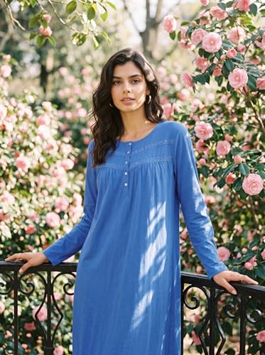 Image of IZZY + TOBY Nightgowns for Women Long Sleeve Soft Cotton Long Warm Nightdress Kintted Night Gown