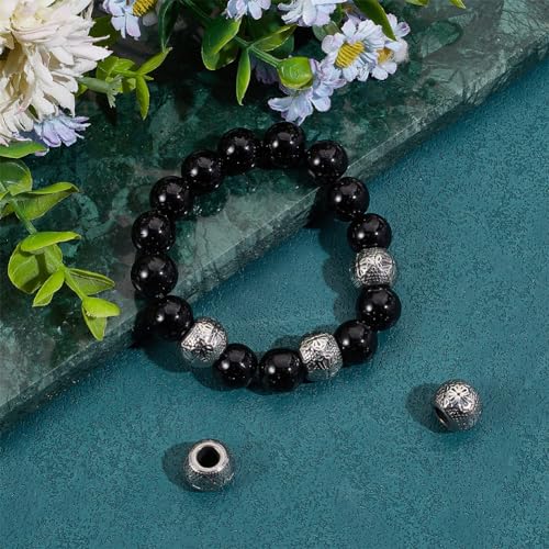 UNICRAFTALE About 8Pcs 304 Stainless Steel Round European Beads Antique Silver Rondelle with Cross Large Hole Spacer Beads Parachute Cord Beads for Hair Beard Bracelets Jewelry Making 13.5mm Diameter - Image 2