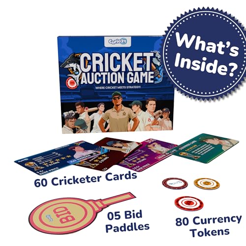 Image of Cricket Auction Game | Cricket Card & Family Board Game | Strategic Bidding for Kids & Adults | Screen Free Games for Kids | Sports Themed | 2-5 Players (Ages 14+)