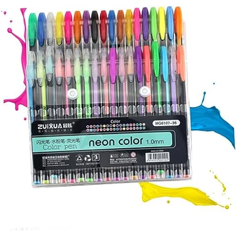 SHINEOFI 48 Come Pen Neon Color Pens Gel Pens Coloring Pens Flash Pen Cover