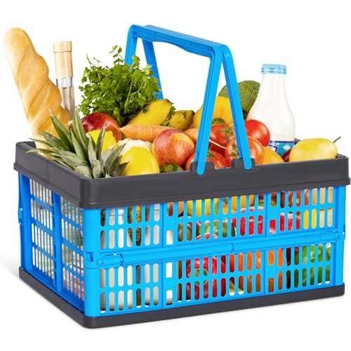 Novaliv Boîte de rangement pliable bleue 16 l avec anses - Panier à provisions polyvalent - Boîte de rangement pratique