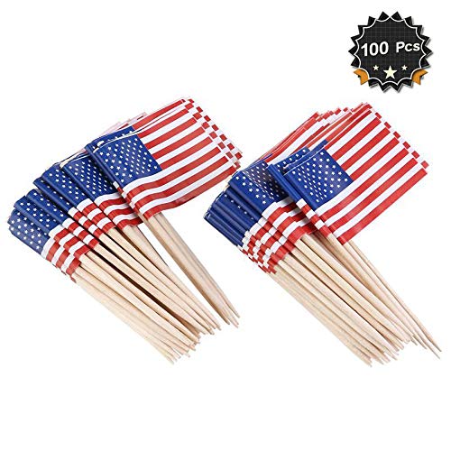 American Flag Picks Flag Toothpicks Cocktail Sticks Cupcake Toppers, 100 Count