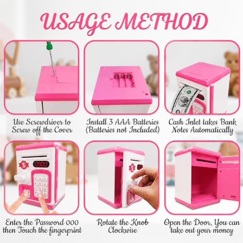 Image of Umadiya Sensor Fingerprint Money Safe Piggy Bank for Kids | Lock ATM Savings Bank with Auto Cash Roll-in, Coin Slot & Music | Educational Password Touch Finger Sensor Savings Bank Toy for Gift