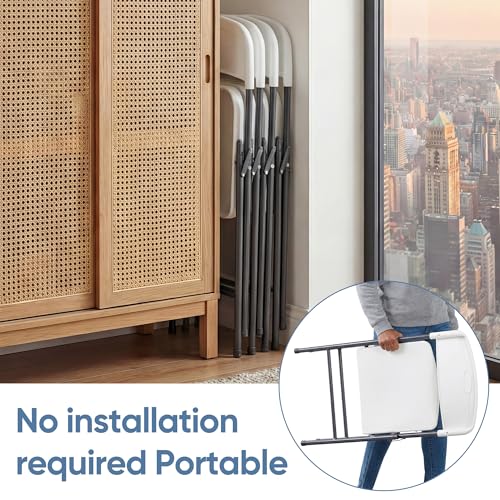 Image of DUMOS 2 Pack White Folding Chairs, Plastic Portable Stackable Dining Chairs with Metal Frame, for Indoor Outdoor, for Home and Office, Conference, Party, Event, Wedding, Birthday, White