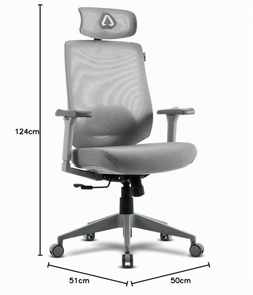 Alpha Gamer Stella - Silla de Oficina ergonómica, reposacabezas Ajustable, Respaldo de Malla, Transpirable, reposabrazos Ajustables 3D, Soporte Lumbar Ajustable, Capacidad de 120 kg (Gris)