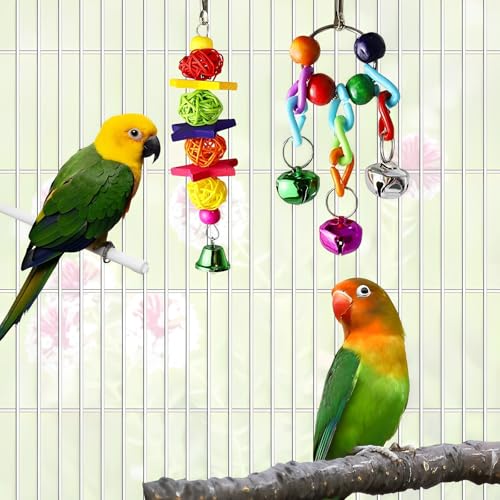 Image of Bird Toys Parakeets Cage Accessories: 8Pcs Parrot Toy Swing Ladder Natural - Small Birds Supplies for Cockatiel Conure Lovebird Budgie Canary Finches Quaker