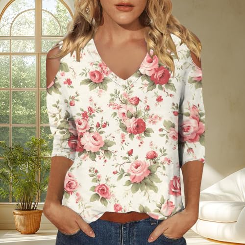 Haut à manches 3/4 pour femme imprimé chic et col élégant