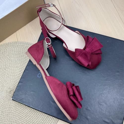 Stunner Ballet Flats for Women Comfortable Square Toe Bowknot Flats Low Heel Ankle Strap Flat Shoes Cute Dress Shoes for Casual Work Office Party2