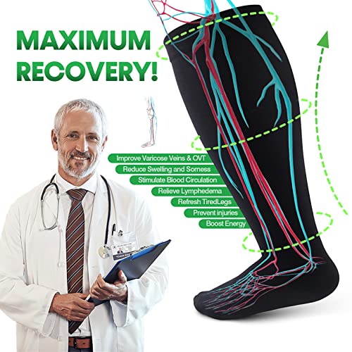 Nature Evo 1 Pack Black Plus Size Compression Socks For Women & Men, Extra Wide Calf Knee High Stockings For Circulation Support #TOP2