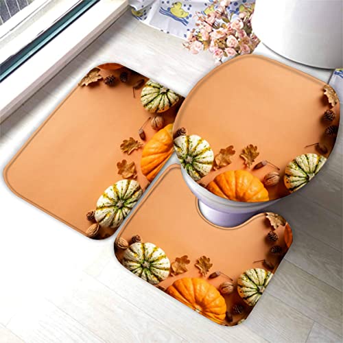 3-Teiliges Mikrofaser Badvorleger Frohes Thanksgiving Duschmatte + Kontur Matte + WC-Deckelbezug, rutschfeste… – Bild 3