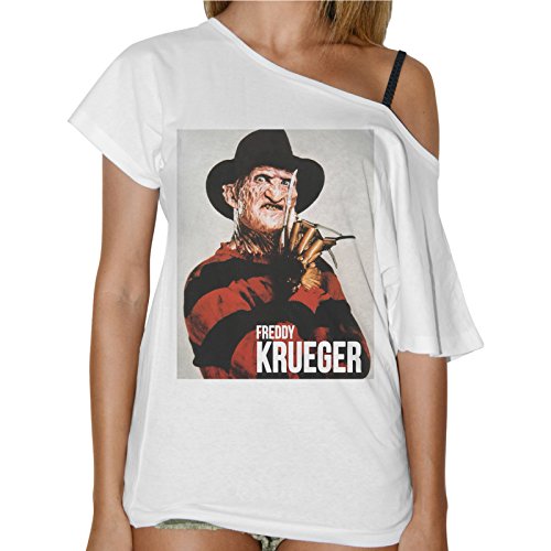 thedifferent Camiseta de mujer con cuello barco Freddy Krueger Nightmare película Horror – blanco blanco L